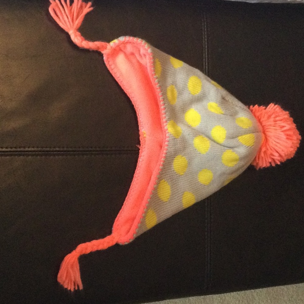 Pink gray and yellow polka dot hat